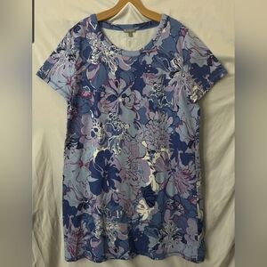 T by Talbots Floral Terry Cloth Dress Womens LP NWOT Flower Power Short Sleeve